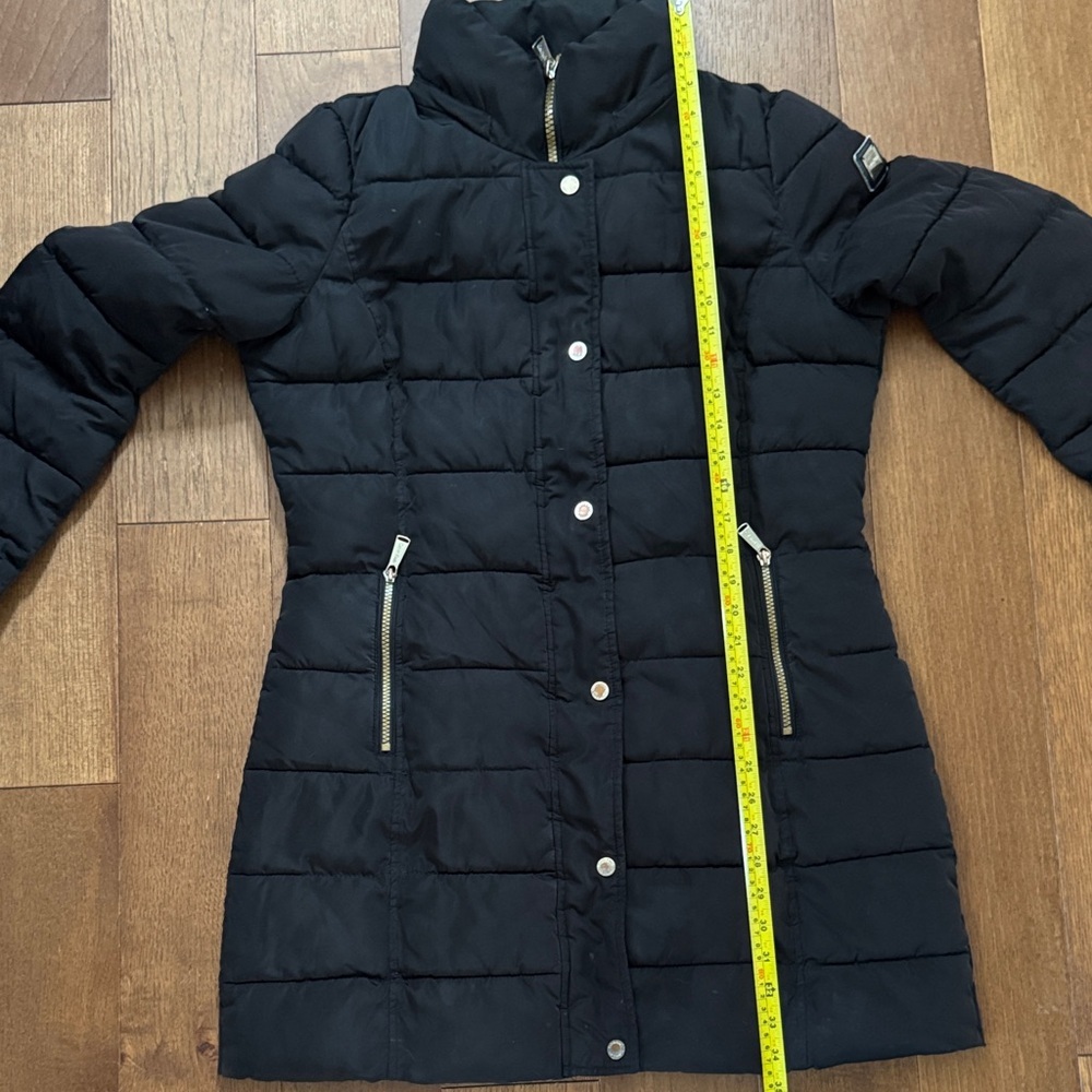 Calvin Klein Black Quilted Long Coat with Zip Pockets - Picture 3 of 9